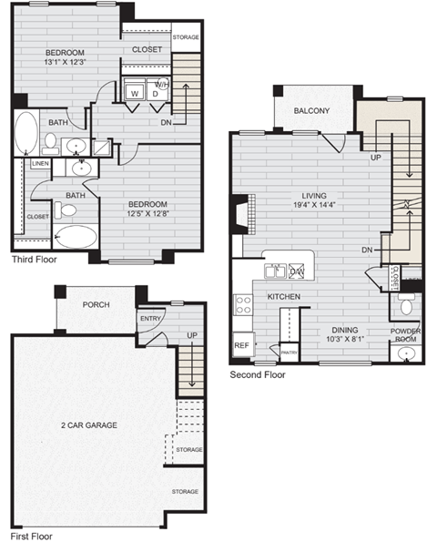 a floor plan of a house with two floors and a garage